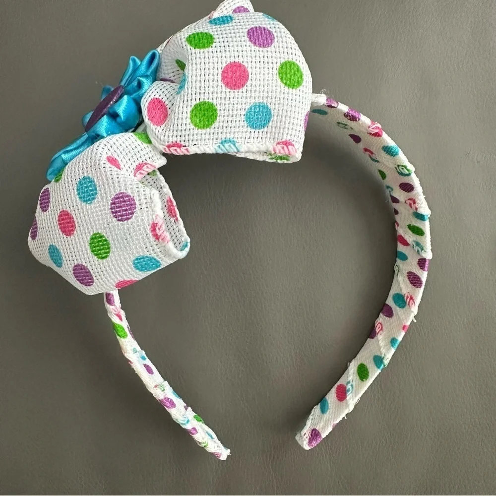 Handmade White/Multi Polka Dot Headband
